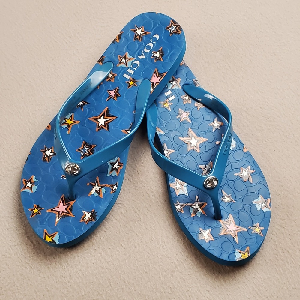 Coach Blue Stars Abbigail Size 9 Flip Flop Sandals - Picture 2 of 8
